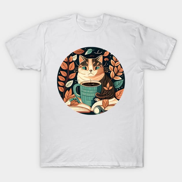 Cool Cat Coffee Reading Book, Catpuccino - Cat Lover T-Shirt by jordanfaulkner02